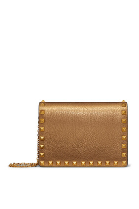 Valentino Garavani Rockstud Metallic Grainy Calfskin Pouch